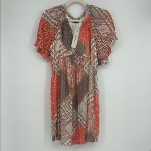 Elleborn Patchwork Boho Mini Dress | Short Sleeve Ruffle Hem | Multiple Sizes